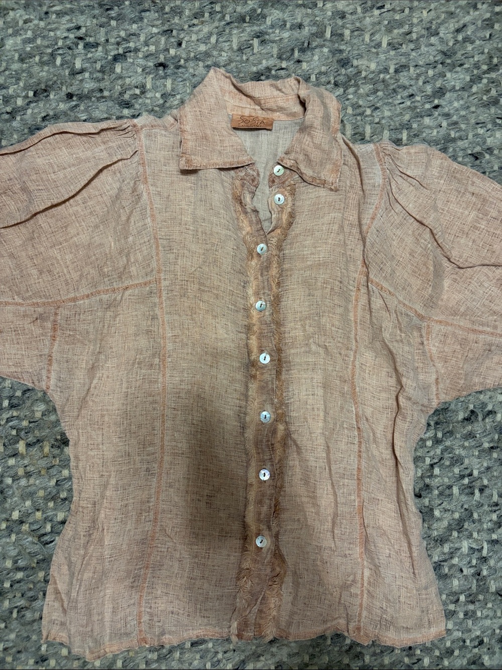 Sofia Lightweight Peach/ tan Button-Up Blouse